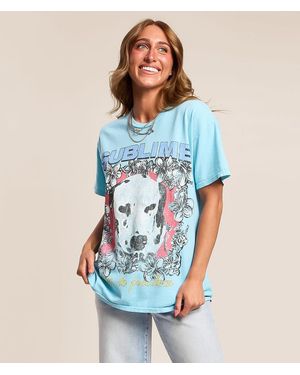 Merch Traffic Sublime Floral Dog Oversized Band T-Shirt - Blue