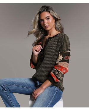 BKE Waffle Knit Henley - Gray