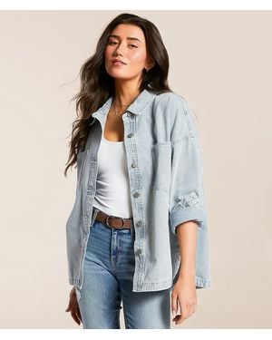 By Together Striped Denim Oversized Shacket - Blue