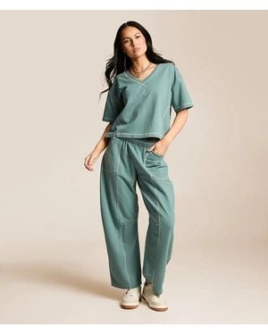 Gilded Intent Contrast Stitch Wide Leg Pant - Green
