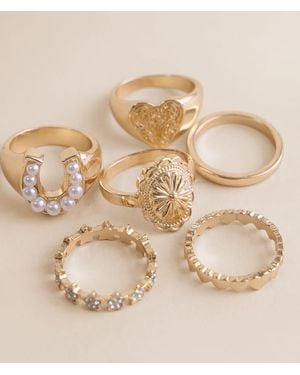 Sterling & Stitch 6 Pack Statement Western Ring Set - Natural