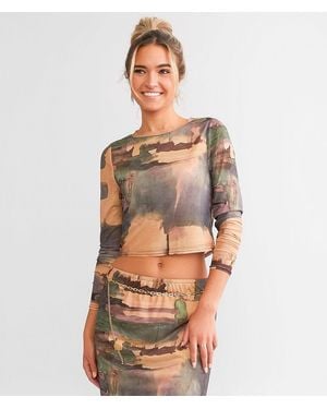 Willow & Root Fitted Mesh Cropped Top - Multicolor