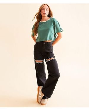 Blue B Ultra High Rise Wide Leg Rhinestone Stretch Jean - Green