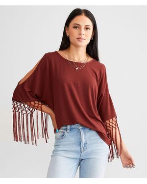 Daytrip Cold Shoulder Fringe Top - Red
