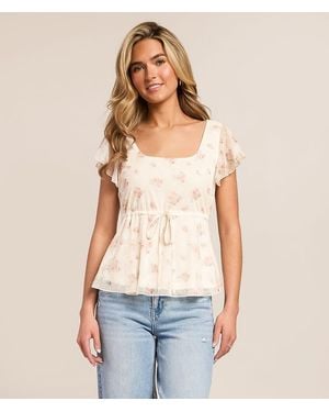 Willow & Root Floral Mesh Peplum Top - Blue