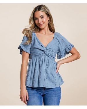 Angie Twisted Eyelet Top - Blue