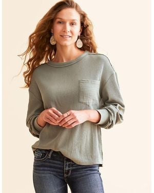 BKE Pieced Waffle Knit Top - Gray