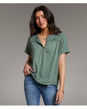 BKE Raw Edge Slub Knit Henley - Green