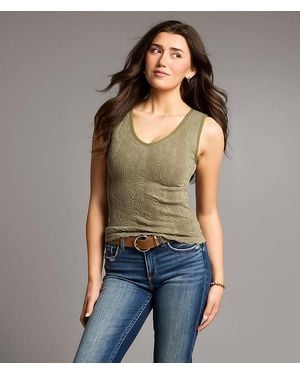 BKE Floral Textured Tank Top - Green