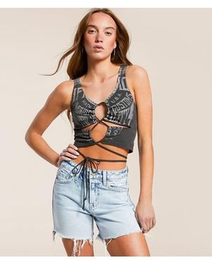 Affliction Speed Trails Cut-Out Cropped Tank Top - Blue