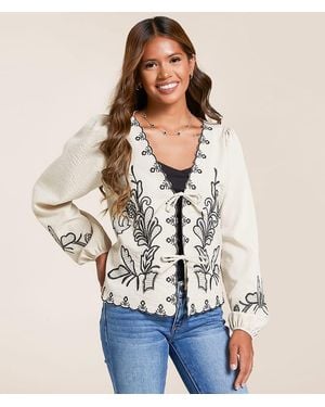 Willow & Root Embroidered Front Tie Top - Natural