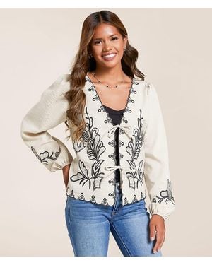 Willow & Root Embroidered Front Tie Top - Natural