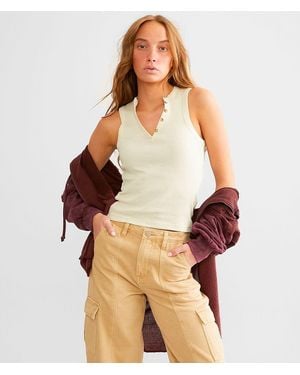 Gilded Intent Washed Henley Tank Top - Natural