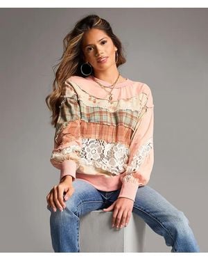 BKE Pieced Plaid Top - Gray