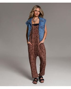 BKE Cheetah Ribbed Jumpsuit - Brown