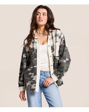 Pol Pieced Camo Oversized Shacket - Gray