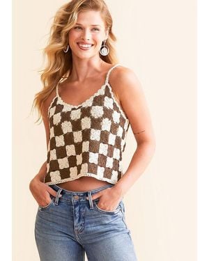 Willow & Root Checkered Crochet Cropped Tank Top - Blue
