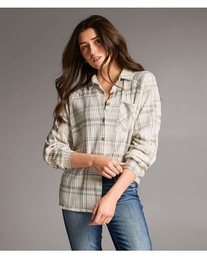 BKE Brushed Plaid Knit Shirt - Gray