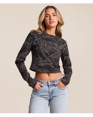 Affliction Whispering Thoughts Camo Cropped T-Shirt - Gray