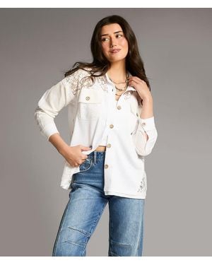 BKE Ribbed Knit Lace Shirt - White