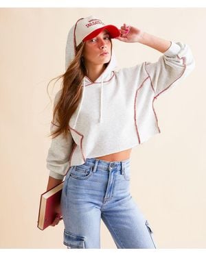 FITZ + EDDI Contrast Seam Cropped Hoodie - Blue