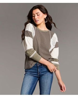 BKE Crochet Inset Oversized Top - Gray