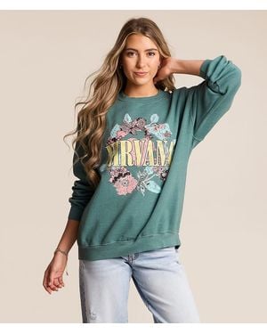 Merch Traffic Nirvana Floral Oversized Band Pullover - Green