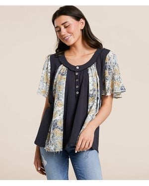 Pol Paisley Floral Henley - Blue
