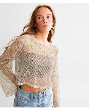 Sage the Label Mesh Cropped Sweater - Brown