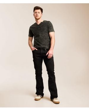 Smoke Rise Lazy Stacked Flare Stretch Jean - Black