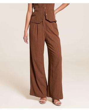 Willow & Root Striped Wide Leg Trouser Pant - Brown