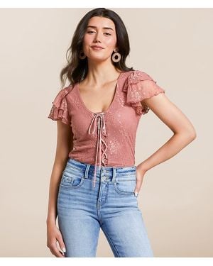 Willow & Root Floral Lace Flutter Top - Blue