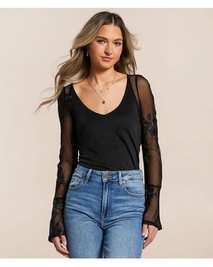 Willow & Root Pieced Lace Top - Black