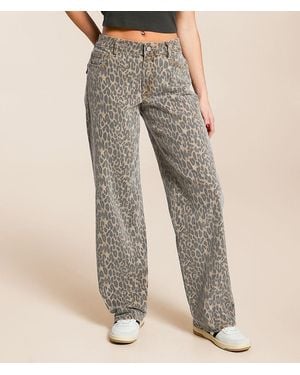 Hidden Jeans Alyx Cheetah Print Low Slung Baggy Stretch Jean - Brown