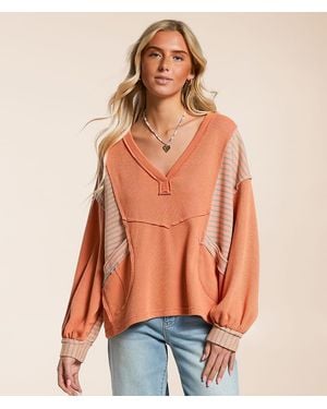 Pol Waffle Knit Striped Top - Orange