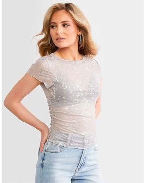 Gilded Intent Foiled Mesh Top - Gray