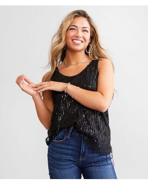 Daytrip Sequin Back Tie Tank Top - Black