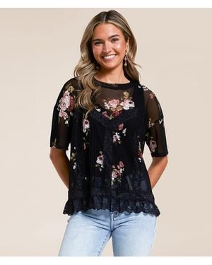 Daytrip Floral Lace Mesh Top - Black