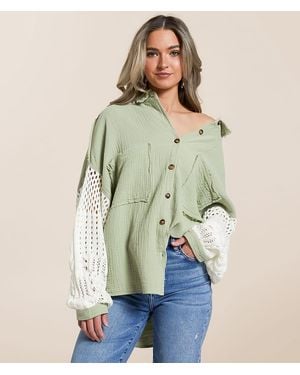 Pol Raw Edge Textured Shirt - Green