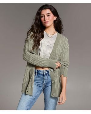 BKE Contrast Stitch Cardigan Sweater - Gray