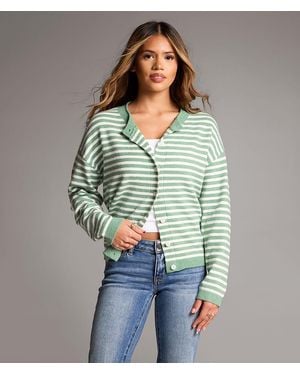 BKE Striped Cardigan Sweater - Green