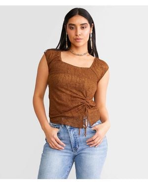 Willow & Root Cinch Tie Mesh Top - Orange