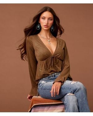 Sterling & Stitch Rhinestone Peplum Top - Orange