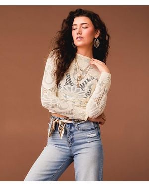 Gimmicks Floral Laser-Cut Cropped Top - Blue