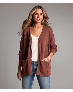 BKE Washed Waffle Cardigan - Brown