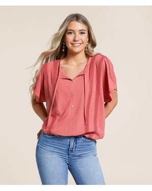 Daytrip Crinkle Front Tie Top - Red