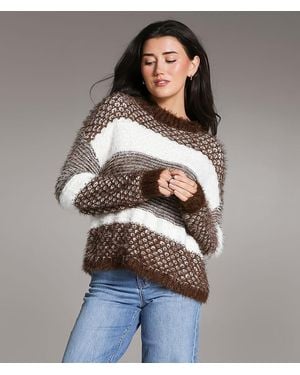 BKE Striped Eyelash Sweater - Gray