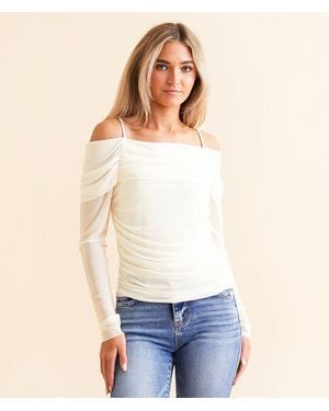 Willow & Root Cold Shoulder Mesh Top - White