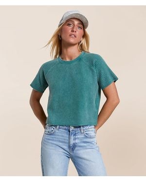 FITZ + EDDI Waffle Knit Cropped T-Shirt - Blue