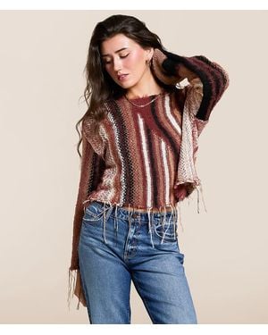 Gilded Intent Mixed Stripe Eyelash Fringe Sweater - Blue